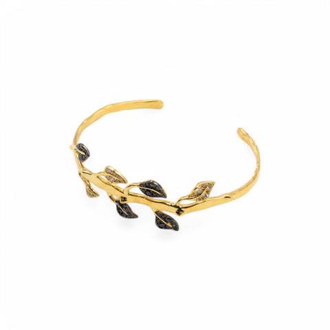 Yellow Gold Bangle with Black and White Diamond