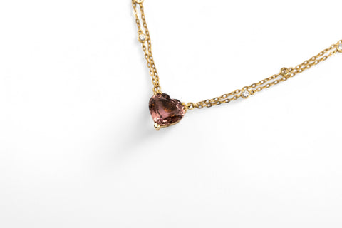 18 Kt yellow gold necklace with diamonds and Tourmaline stone