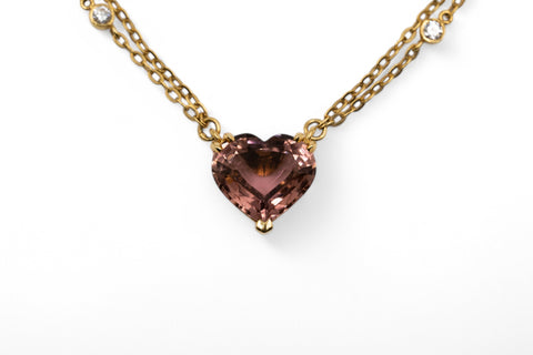 18 Kt yellow gold necklace with diamonds and Tourmaline stone