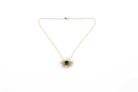 18 Kt yellow gold necklace with diamonds and emerald