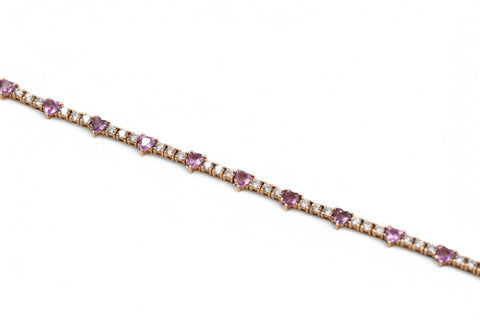 18 kt yellow gold bracelet with diamonds and pink sapphire
