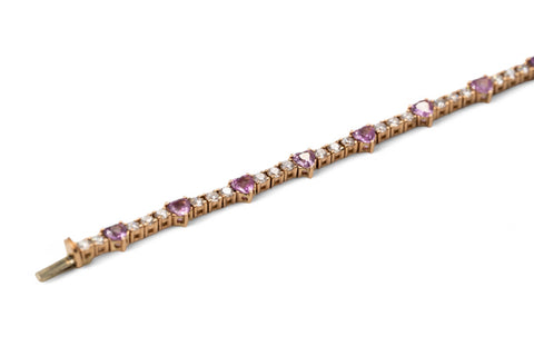 18 kt yellow gold bracelet with diamonds and pink sapphire