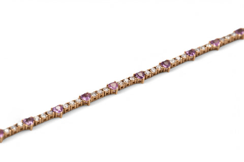 18 kt yellow gold bracelet with diamonds and pink sapphire