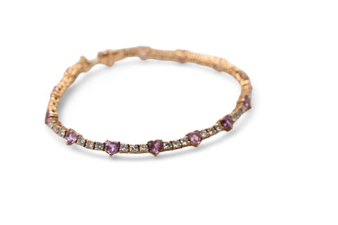 18 kt yellow gold bracelet with diamonds and pink sapphire