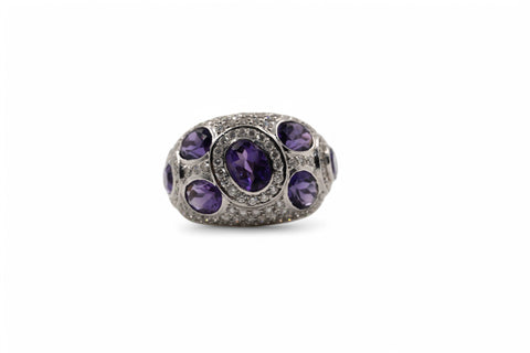 18 Kt gold ring with diamond and amethyst
