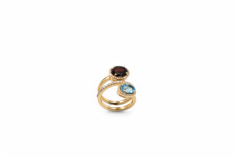 18 kt gold ring diamonds and color stones