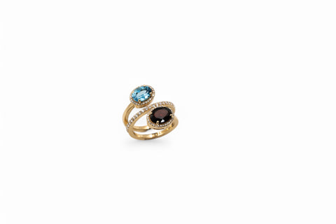 18 kt gold ring diamonds and color stones