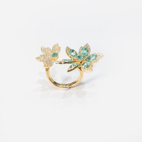 Emeralds & Diamonds Flower Ring