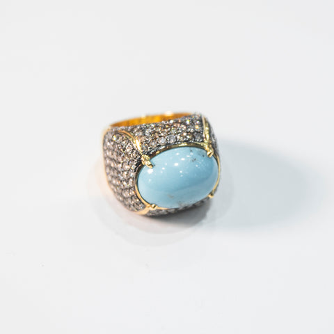 Turquoise Stone with Brown Diamonds Ring