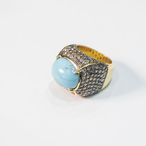 Turquoise Stone with Brown Diamonds Ring
