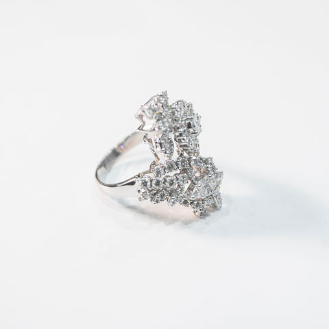 White Diamond Twirled Flower Ring