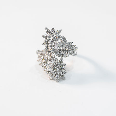 White Diamond Twirled Flower Ring