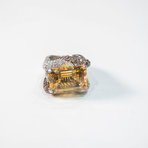 Regal Citrine Ring with White and Brown Diamonds