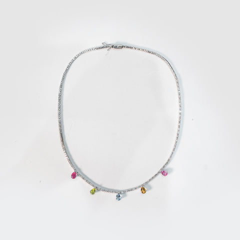 Colorful Diamond Tennis Necklace