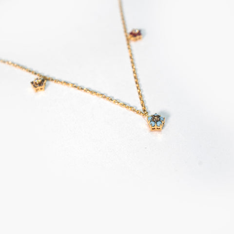 Floral Trio Necklace in Colorful Diamonds