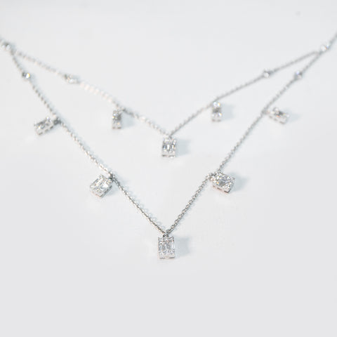 Two-Layered Necklace with Diamond Baguettes