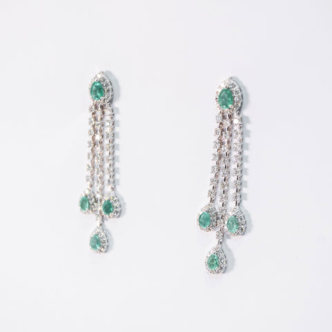 Emerald Strand Earrings with White Diamonds