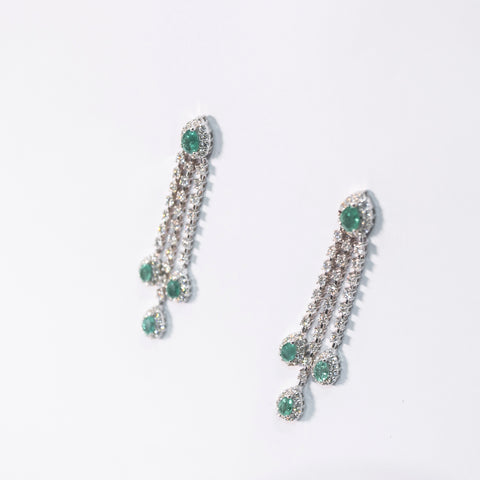 Emerald Strand Earrings with White Diamonds