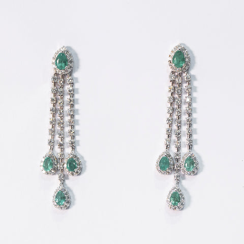Emerald Strand Earrings with White Diamonds