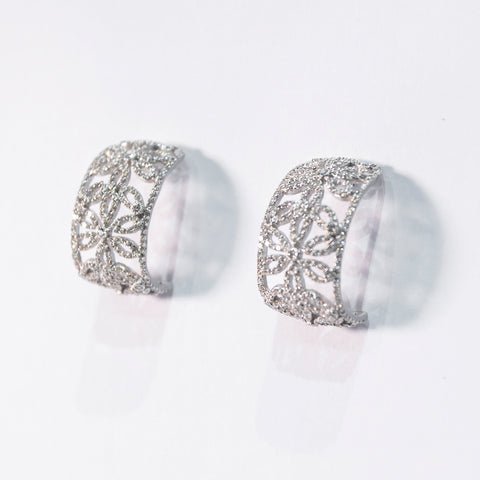 Engraved Floral Diamond Earrings