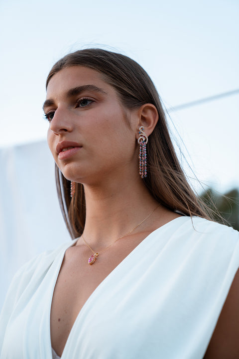 Helix Diamond Drop Earrings with Precious Stones - Shami Jewelry