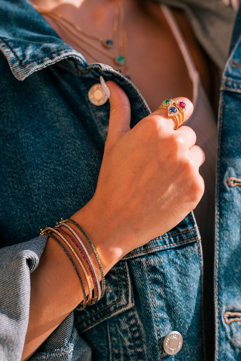 Yellow Gold Open Bangle with Rubies - Shami Jewelry