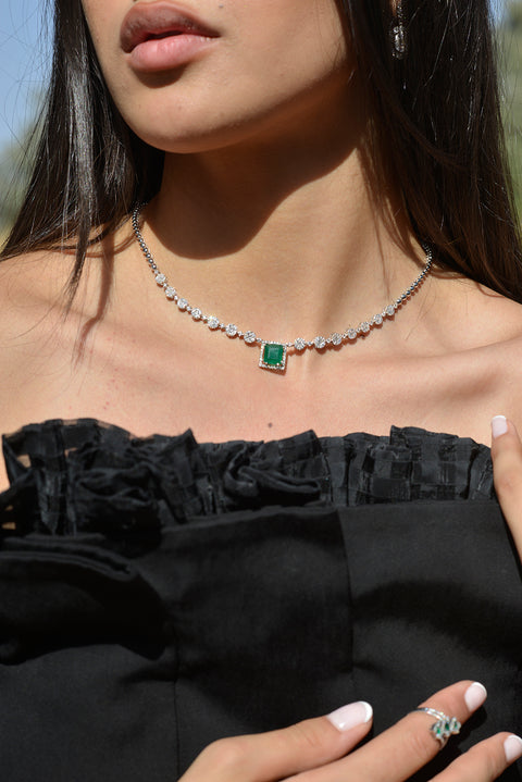 Emerald Pendant with Pavé & Round Diamonds - Shami Jewelry