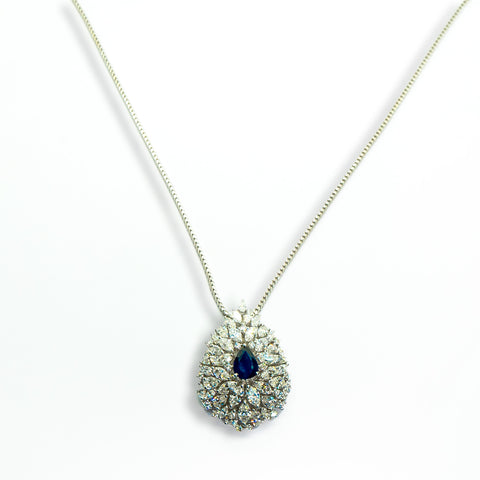 Sapphire with White Diamonds Pear Pendant - Shami Jewelry