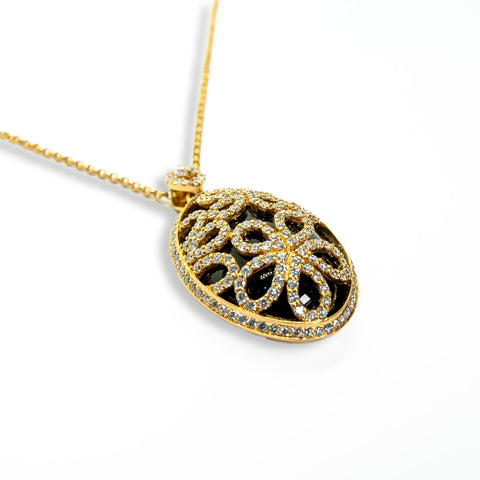 Floral Diamonds with Black Onyx in Yellow Gold - Shami Jewelry