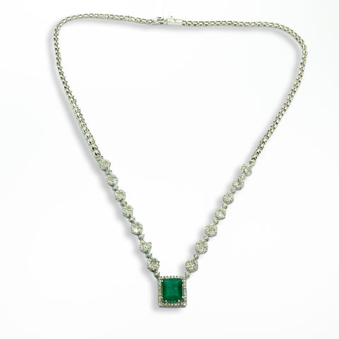 Emerald Pendant with Pavé & Round Diamonds - Shami Jewelry