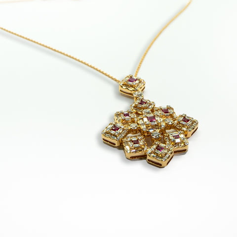 Octagon Pendant with White Diamond & Rubies - Shami Jewelry