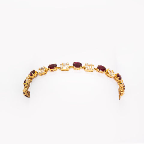Oval-Shaped Ruby & White Diamond Bracelet - Shami Jewelry