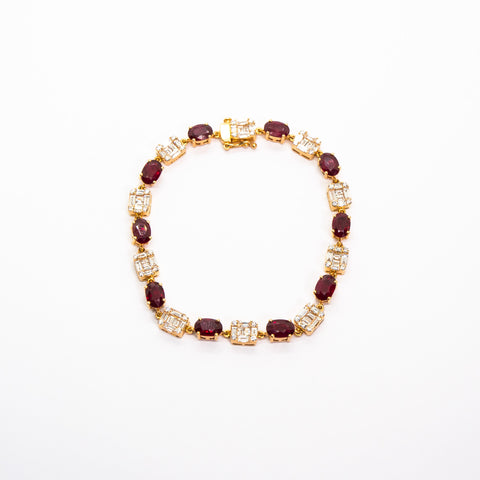 Oval-Shaped Ruby & White Diamond Bracelet - Shami Jewelry
