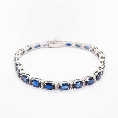 Oval-Shaped Sapphire & White Diamonds Bracelet - Shami Jewelry