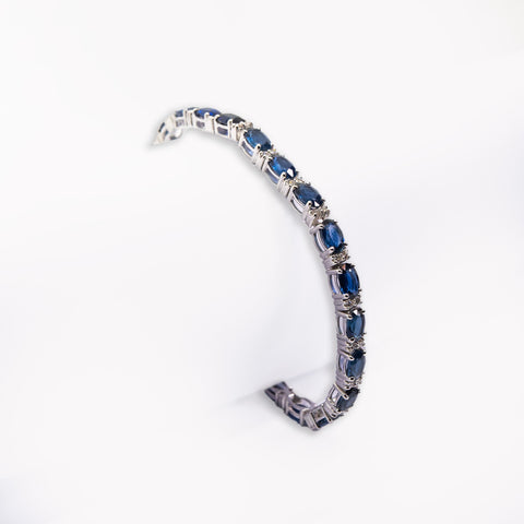 Oval-Shaped Sapphire & White Diamonds Bracelet - Shami Jewelry