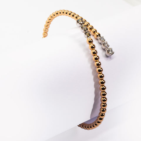 Yellow Gold Open Bangle with White & Brown Diamonds - Shami Jewelry