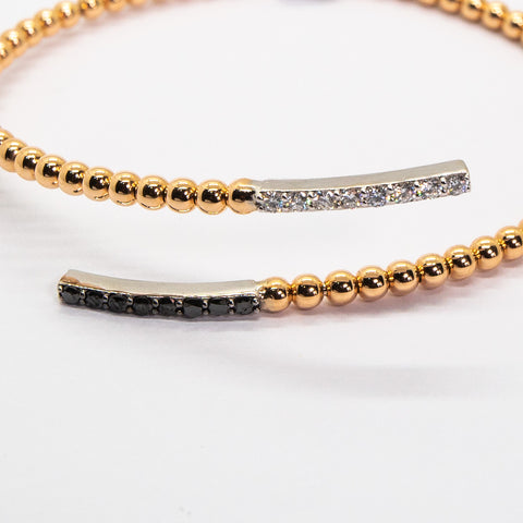 Yellow Gold Open Bangle with White & Brown Pavé Diamonds - Shami Jewelry