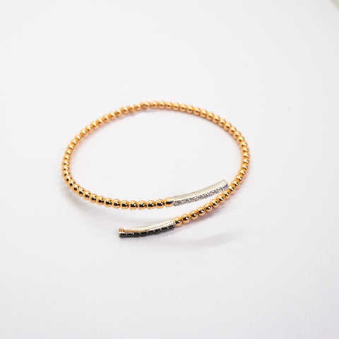 Yellow Gold Open Bangle with White & Brown Pavé Diamonds - Shami Jewelry