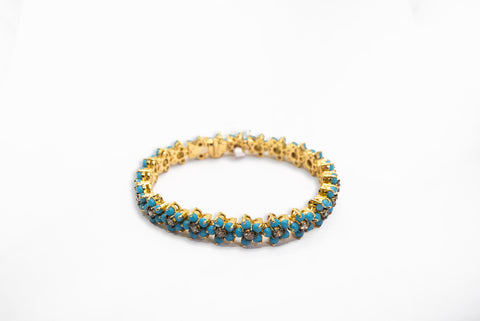 Turquoise Lotus & White Diamonds in Yellow Gold Bracelet - Shami Jewelry