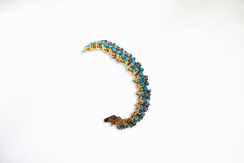 Turquoise Lotus & White Diamonds in Yellow Gold Bracelet - Shami Jewelry