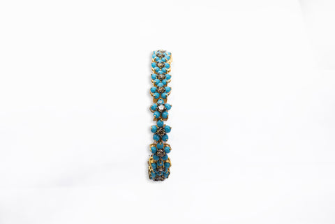 Turquoise Lotus & White Diamonds in Yellow Gold Bracelet - Shami Jewelry