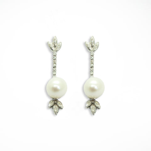 Pearl Drop Earrings with Diamond Lotus - Shami Jewelry