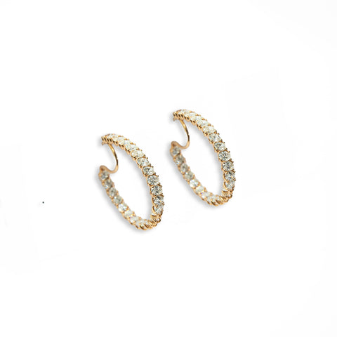 Yellow Gold Hoop Earrings with White Diamonds - Shami Jewelry