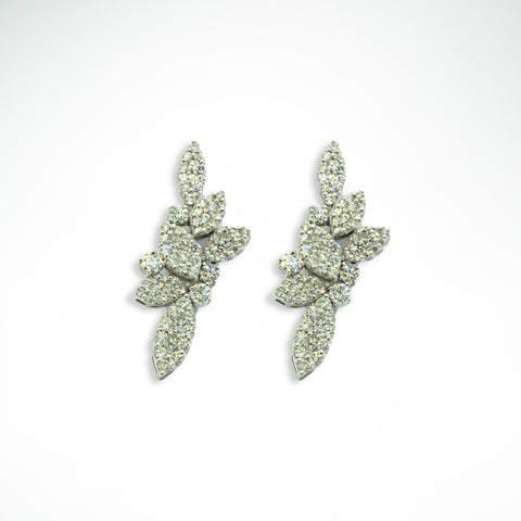 White Diamond Floral Earrings in White Gold - Shami Jewelry