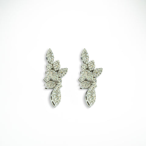 White Diamond Floral Earrings in White Gold - Shami Jewelry