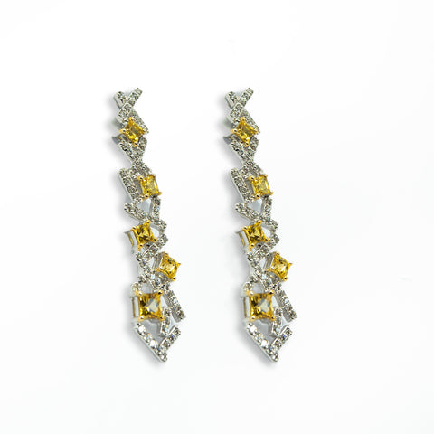 White Diamonds Drop Earrings with Princess-cut Yellow Sapphire - Shami Jewelry