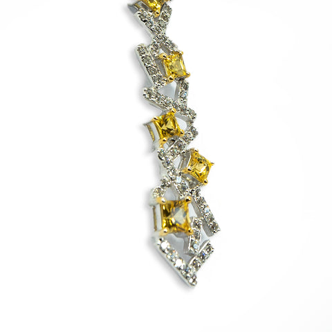 White Diamonds Drop Earrings with Princess-cut Yellow Sapphire - Shami Jewelry