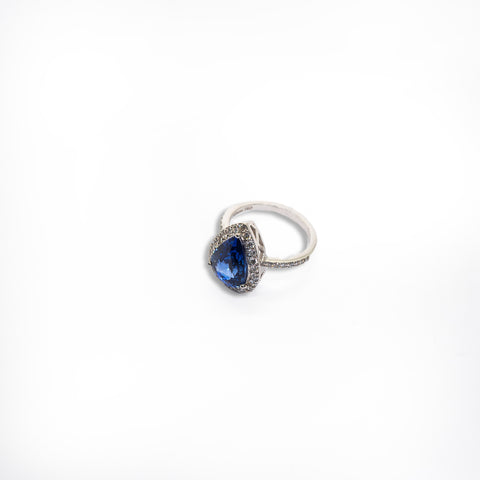 Sapphire Blue Ring with White Diamonds - Shami Jewelry