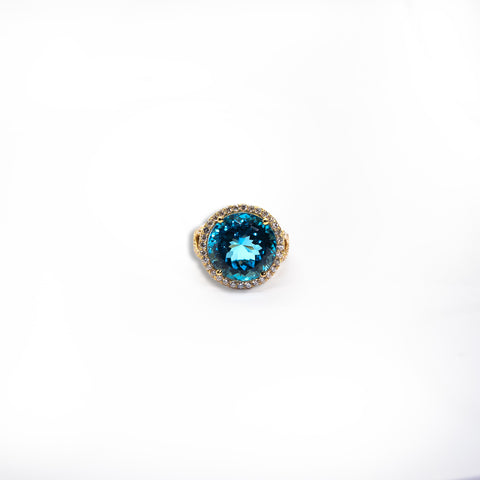 The Blue Topaz Ring with White Diamond Frame - Shami Jewelry