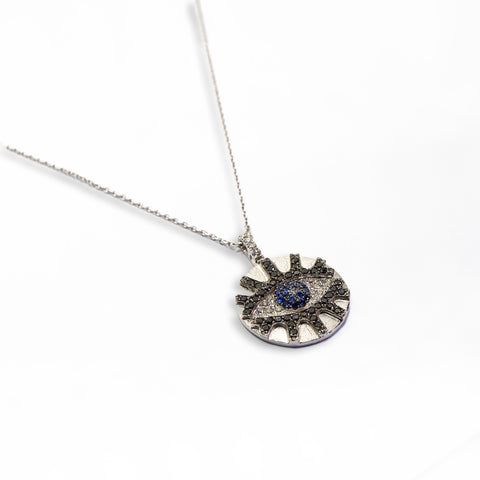 White Gold Eye Pendant with White Diamonds & Sapphire - Shami Jewelry